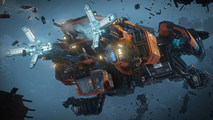 ARGO MOTH with its salvage arms extended among wreckage in a debris field