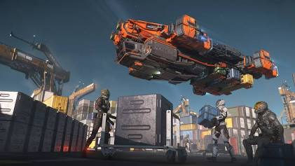 An ARGO RAFT hovering above cargo containers and ground crew