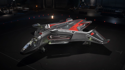 Aegis Sabre Raven EX displayed in an Aegis hangar